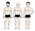 Confident handsome men group standing in black underwear. Vector