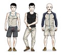 Confident handsome men group standing wearing stylish sport clot