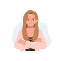 Confident, happy female character. successful girl with arms crossed. Vector flat illustration
