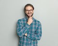 confident happy man with glasses folding arms, smiling and dreaming Royalty Free Stock Photo