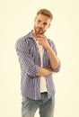 Confident in his choice. mens casual urban fashion look. male grooming and trend. barbershop concept. man in checkered