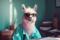 Confident lama paediatrician doctor at his workplace in a hospital. Generative AI