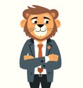 Confident lion character in a suit with a tie, standing arms crossed. Professional businessman, leadership, corporate