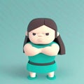 Confident little girl with arms akimbo against a teal wall, digital character avatar AI generation Royalty Free Stock Photo