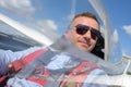 confident male pilot in glider cockpit Royalty Free Stock Photo
