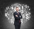 Confident man and dollar sign cloud Royalty Free Stock Photo