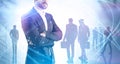 Confident man and his team in city, network Royalty Free Stock Photo
