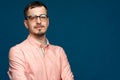 Confident man with mustache wearing tinted glasses