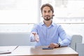 Confident man proposing to sit down Royalty Free Stock Photo