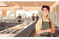 man standing caucasian food service portrait chef white kitchen apron restaurant. Generative AI.