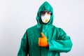 Professional disinfectant worker satisfied with his hazmat suit stock photo Royalty Free Stock Photo