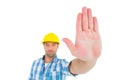 Confident manual worker gesturing stop sign Royalty Free Stock Photo