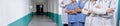 Confident medical staff team in panoramic banner. Neoteric