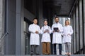 Confident medical team standing together outside hospital building Royalty Free Stock Photo