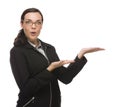 Confident Mixed Race Businesswoman Gesturing with Hand to the Si Royalty Free Stock Photo