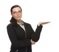 Confident Mixed Race Businesswoman Gesturing with Hand to the Si Royalty Free Stock Photo