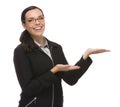 Confident Mixed Race Businesswoman Gesturing with Hand to the Si Royalty Free Stock Photo