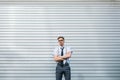 Confident motivated stylish business man crossed Royalty Free Stock Photo