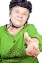 Confident old senior cyclist woman Royalty Free Stock Photo