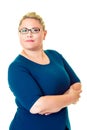 Confident overweight businesswoman on white