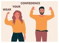 Confident people. Successful man and woman. Happy business workers with self-affirmative gestures. Confidence and Royalty Free Stock Photo