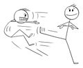 Confident Person Fighting With Enemy or Competitor, Vector Cartoon Stick Figure Illustration