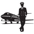 Confident Pilot In Front Of Jet Airplane Vector Graphic Design Royalty Free Stock Photo