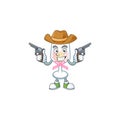 Confident pink glass of wine Cowboy cartoon character holding guns