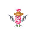 Confident pink stripes tie Cowboy cartoon character holding guns