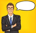 Confident pop art man in a suit and glasses Royalty Free Stock Photo