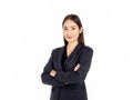 A pretty young Asian business woman in black suit Royalty Free Stock Photo