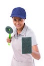 Confident, professional female cleaner ready for duty Royalty Free Stock Photo