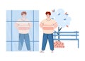 Confident self-assured man looks at mirror, cartoon vector illustration isolated.