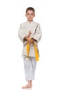 Confident serious boy in kimono Royalty Free Stock Photo