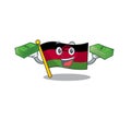 Confident smiley flag malawi character with money bag