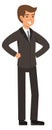 Confident smiling businessman character. Cartoon man in suit