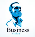 Confident successful businessman handsome man business person vector logo or illustration realistic drawing