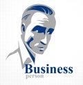 Confident successful businessman handsome man business person vector logo or illustration realistic drawing