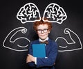 Confident successful schoolboy in glasses. Brain power concept Royalty Free Stock Photo