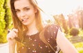 Confident teen girl in sunny outdoor setting Royalty Free Stock Photo