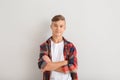 Confident teenage boy on white background Royalty Free Stock Photo