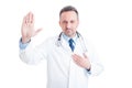 Confident and trustworthy medic or doctor making Hippocratic oat Royalty Free Stock Photo