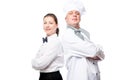 confident waitress and chef on white background portrait Royalty Free Stock Photo