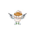 Confident White Cream Love Cupcake Cowboy Cartoon Character Holding Guns