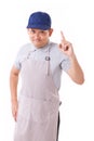 Confident worker pointing up Royalty Free Stock Photo