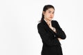 Confident young Asian business woman in suit having good idea expression over white isolated background Royalty Free Stock Photo
