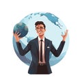 Confident young businessman holding the whole world in his hands. Earth globe Royalty Free Stock Photo