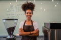 Confident young female worker waiting for service in cafes at restaurants. Royalty Free Stock Photo