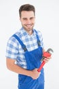 Confident young male repairman holding adjustable pliers Royalty Free Stock Photo