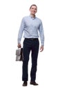Confident young man with a leather briefcase. isolated on a white Royalty Free Stock Photo
